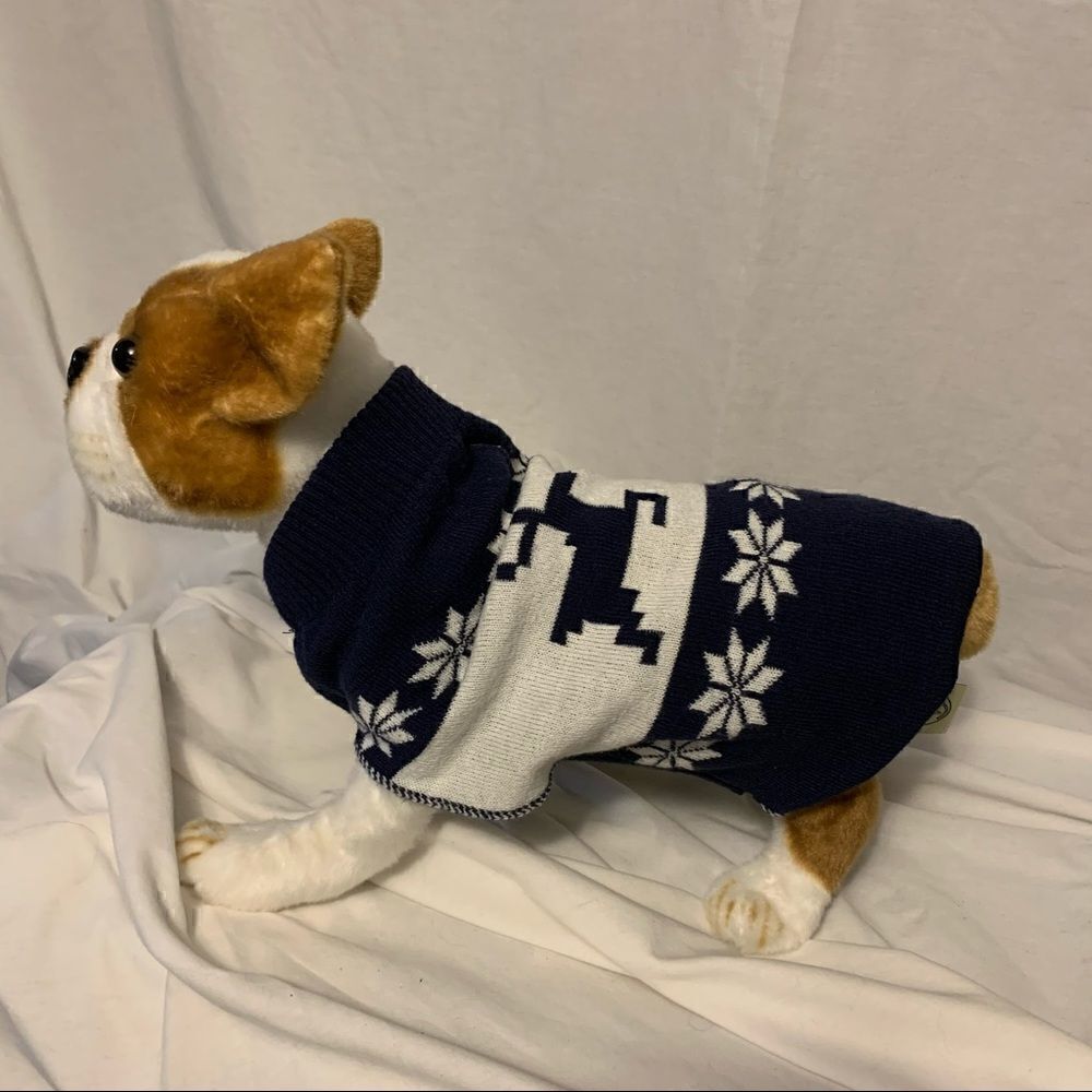 Navy and White Reindeer Dog Sweater Sz M/L